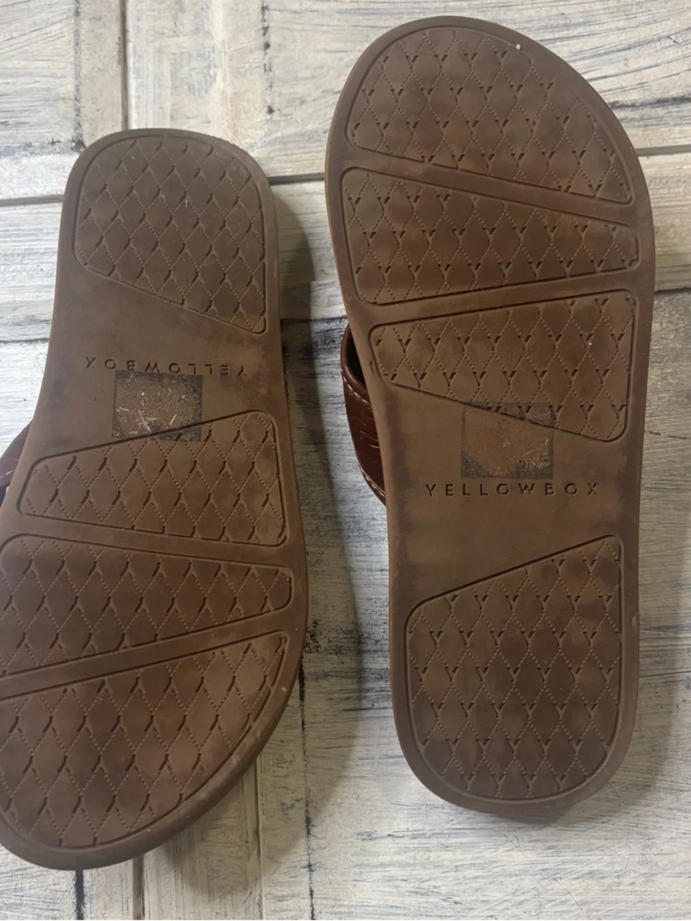 Yellow Box Brown Leather-Style Thong Sandals - Picture 3 of 3